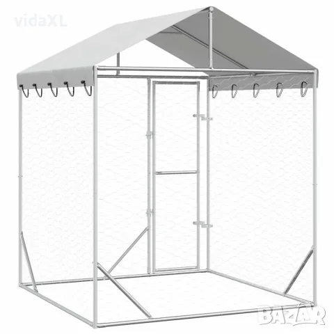 vidaXL Външна клетка за куче с покрив сребриста 2x2x2,5 м стомана, снимка 6 - За кучета - 56146227