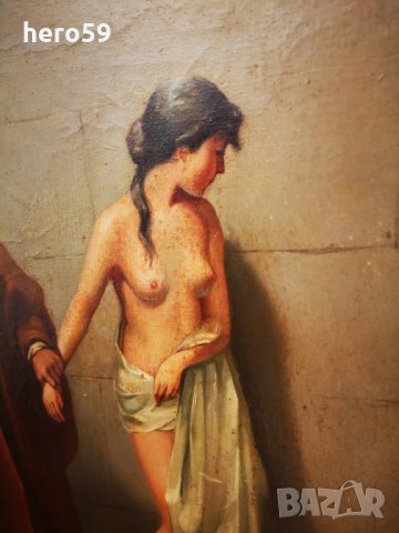 Картина масло-Rudolf Ernst/Търговец продава робиня на султан Baezit 2/, снимка 3 - Антикварни и старинни предмети - 30041390