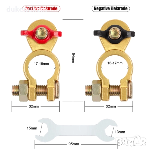 Комплект от 2 броя Бързоосвобождаващи клеми за акумулатор 12V – M8, месинг, антикорозионни подложки, снимка 5 - Аксесоари и консумативи - 52488923