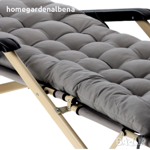 Сгъваем шезлонг с възглавница – Oxford 600D, стомана, 178×60×82 см, сив, снимка 10 - Градински мебели, декорация  - 54173385