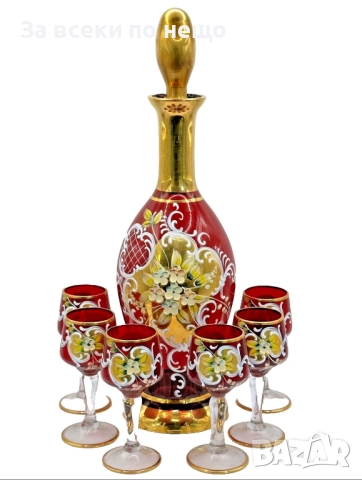 Murano Italy   Circa 1957  Bischoff Cordials Venetian Italian set with  Ruby Red end 18 k Код P1662, снимка 10 - Сервизи - 52932983