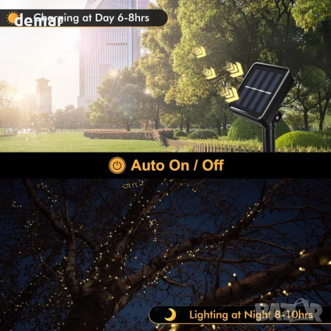 SLWOO Соларни лампи за външен монтаж - 5M 50 LED гирлянди, водоустойчиви, 2 режима, топло бяло, снимка 3 - Соларни лампи - 50951406