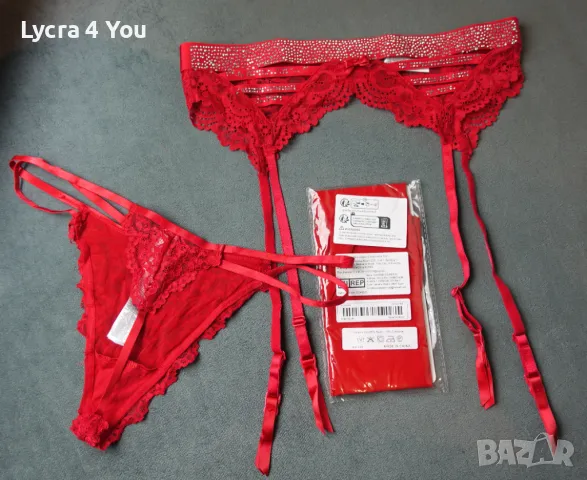 Censored M размер комплект в червено с чорапи, колан и прашка