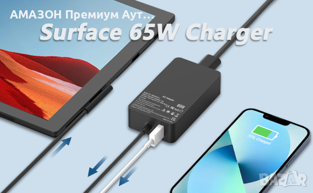 65W зарядно устройство,Microsoft Surface Pro X/8~3,Surface GoS/Laptop/Book+USB порт 5V, снимка 2 - Лаптоп аксесоари - 44775692