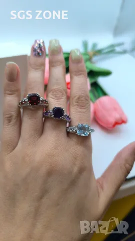 Сребърен Перфектен Кушън Пръстен с Естествени Камъни💎, снимка 4 - Пръстени - 49892576