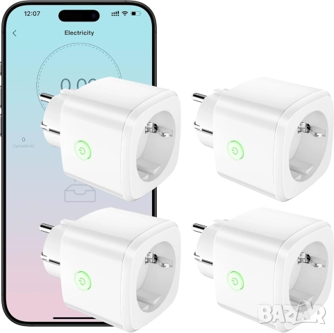 К-кт 4бр Smart Wi-Fi преходен контакт с функция електромер (измерване на консумацията)