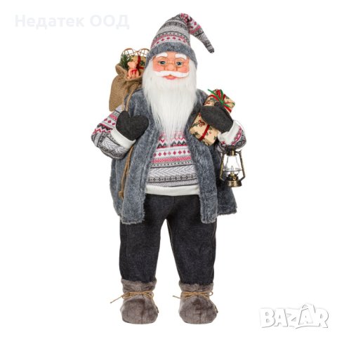 Коледна украса, Реалистична фигура Дядо Коледа с фенер, 60 см