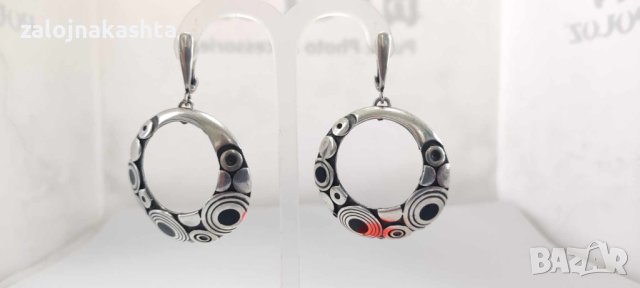 Сребърни обеци на  Nikol@s с инкрустирани с черен емайл-16,69гр/925, снимка 4 - Обеци - 42089404