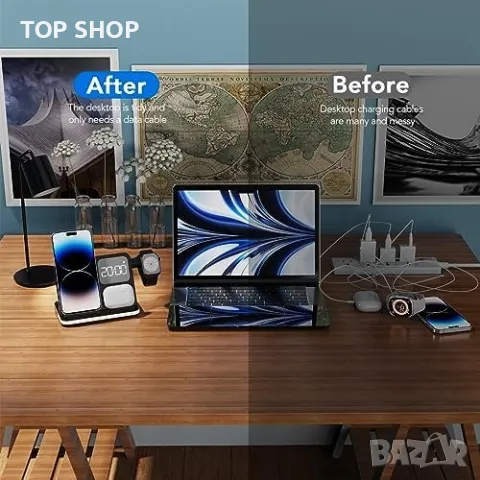 Ново Мултифункционално 4 в 1 Зарядно за Apple Устройства с Нощен Часовник, снимка 4 - Аксесоари за Apple - 49945096