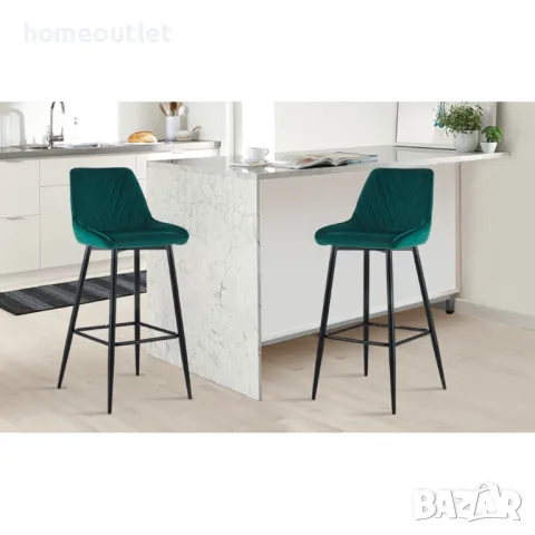 ПРОМОЦИЯ Бар стол с облегалка и дамаска от кадифе, височина 104см, к-т от 2бр - C-U-BS-B0304GR, снимка 2 - Столове - 49099682