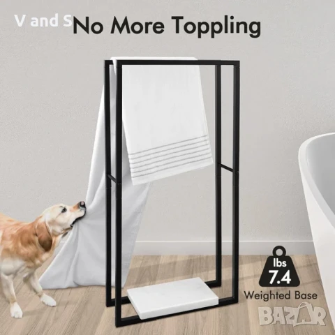 KES Стояща закачалка за кърпи за баня с тежка мраморна основа, 38" височина, 2 нива, свободно стояща, снимка 5 - Сушилници - 50701276