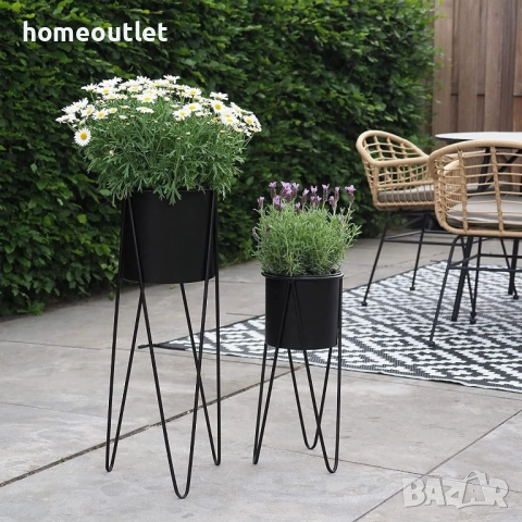 ПРОМОЦИЯ Метални поставки за саксии в черно, к-кт от 2 бр - WOHAGA C4700025, снимка 5 - Стайни растения - 52824595