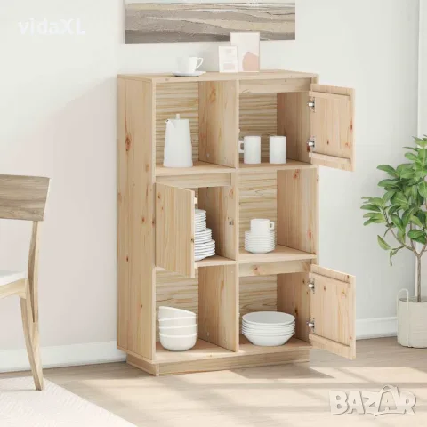 vidaXL Висок шкаф, 74x35x117 см, борово дърво масив, снимка 3 - Бюфети - 56147935
