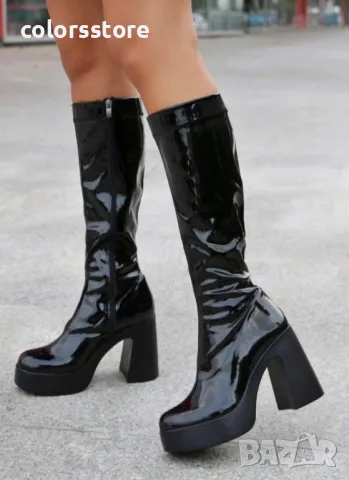 Ботуши на ток - черен лак - BT290