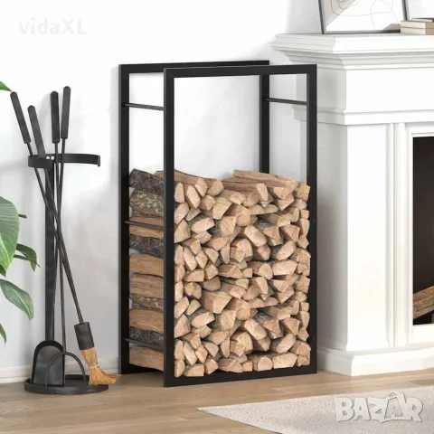 vidaXL Стойка за дърва за огрев, черен мат, 50x28x94 см, стомана, снимка 2 - Дърва за огрев - 56147195