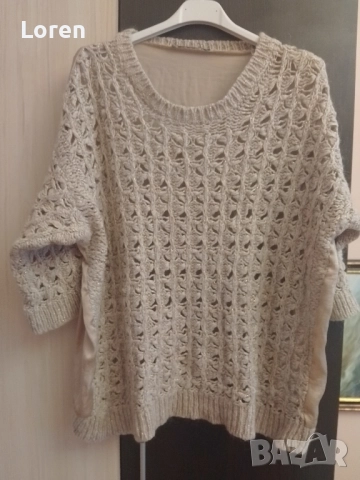 *Summum woman*Блузка плетена отпред,сатен отзад с тричетвърт ръкав, снимка 2 - Блузи с дълъг ръкав и пуловери - 52648869