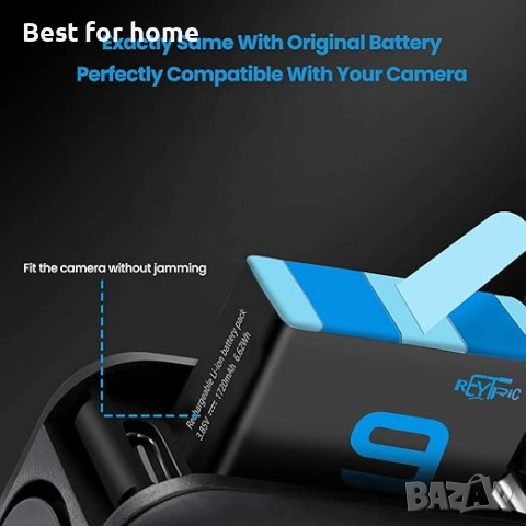 REYTRIC Hero 9/10/11/12 Батерии, комплект от 3 броя и 3-канално зарядно, съвместими с GoPro Hero 9, , снимка 4 - Батерии, зарядни - 51512438