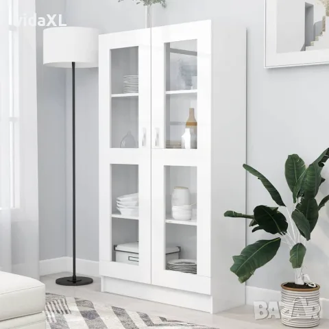 vidaXL Шкаф витрина, бял, 82,5x30,5x150 см, инженерно дърво, снимка 2 - Секции и витрини - 56147852