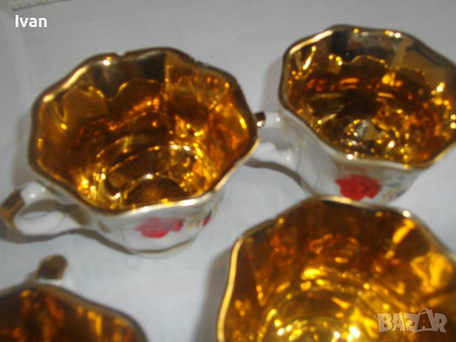 Комплект 6 бр. Позлатени Порцеланови Чаши За кафе-125мл-Старинни-Ръчно Рисувани, снимка 7 - Чаши - 40107238