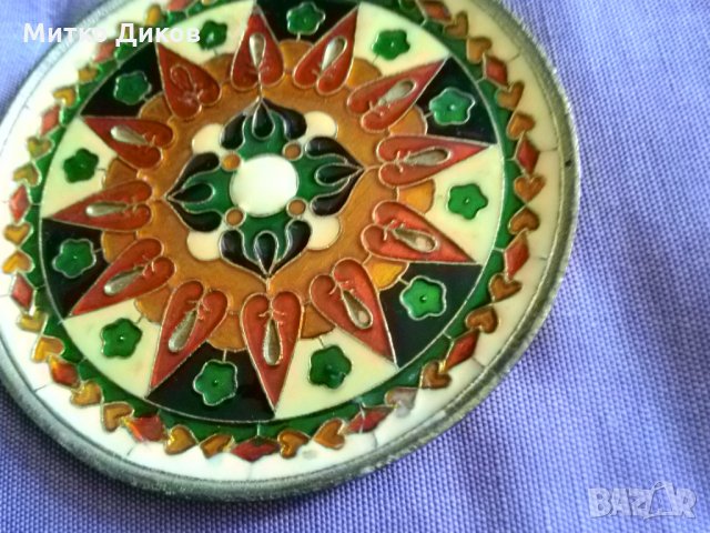 Руски емайл Cloisonne винтидж бронзов декоративен съд ръчно изработен d-10.3cm за окачване , снимка 4 - Антикварни и старинни предмети - 35259529