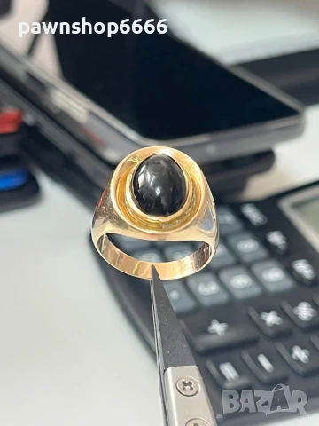 Златен пръстен 14 карата ръчна изработка с черен оникс, снимка 9 - Пръстени - 50653300