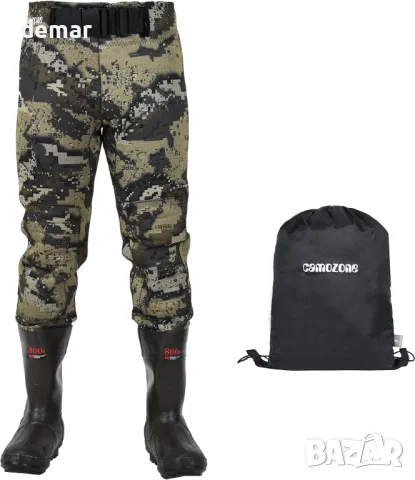 UNISPO Неопренови ботуши до кръста, подсилен колан за кръста и подложки за коленете, XS