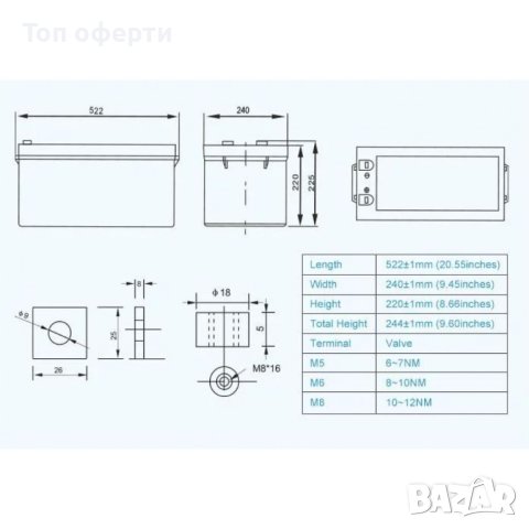 PNG батерия Гел батерия с преден терминал 6GFM200G (12V200Ah) европейски стандарт, снимка 6 - Оригинални батерии - 44465404