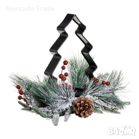 Коледен венец с поставка за свещ Mercado Trade, Метал, Елха, снимка 2 - Декорация за дома - 52215576