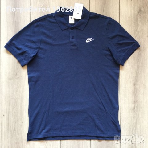 НОВА 100 % оригинална тъмно синя памучна поло тениска с яка NIKE размер L от САЩ, снимка 1 - Тениски - 40507221