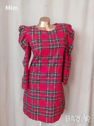 М/L Червена рокля каре с дълъг ръкав @, снимка 4 - Рокли - 48516867