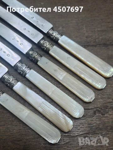 сребърни прибори 6 ножа, маркирани., снимка 7 - Ножове - 53021823