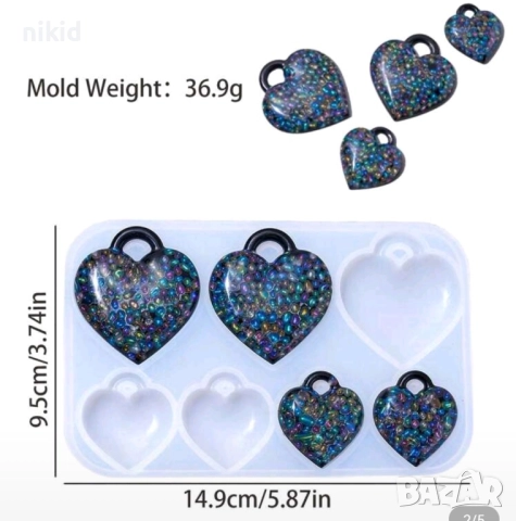 Сърце сърца висулка за колие ключодържател силиконов молд форма фондан шоколад смола бижу декор, снимка 3 - Форми - 51914141