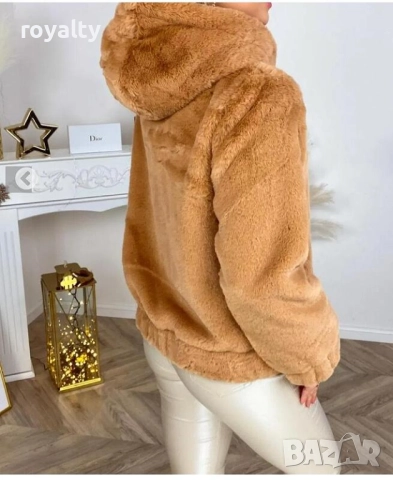 Пухкаво тъмно бежаво дамско яке, снимка 2 - Якета - 52201522