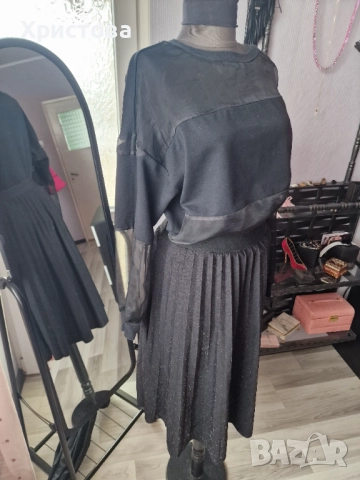 Блуза в черно с тюлен ръкав - 8,00лв., снимка 2 - Блузи с дълъг ръкав и пуловери - 52337443