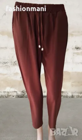 Дамски тъмно кафяв панталон с джобове - код 1156