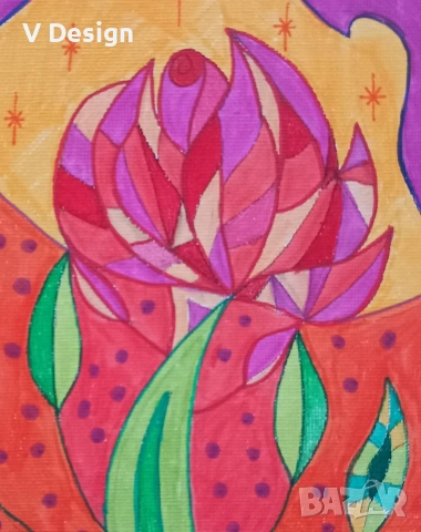 Абстрактна Картина "Роза"- акрил пано 18х24см, снимка 2 - Пана - 53253672