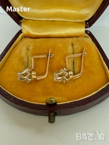 Руски класически 14k златни обеци със диаманти, снимка 3 - Обеци - 53353022