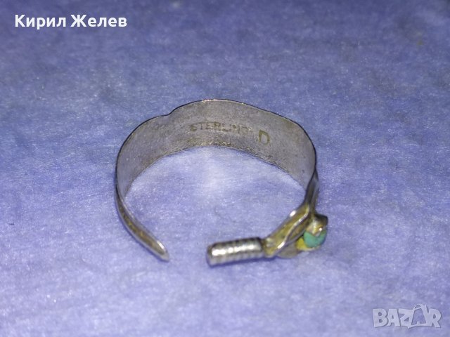 СТАРИННА ЛИСТОВИДНА АРТ НУВО СРЕБЪРНА ОБЕЦА STERLING D АНГЛИЯ РЪЧНА РАБОТА с НАТУРАЛЕН ТЮРКОАЗ 40322, снимка 10 - Антикварни и старинни предмети - 42793719