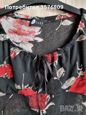 Къса прозрачна ефирна блуза с три четвърти широк ръкав, в червено-черна щаппа, снимка 7 - Корсети, бюстиета, топове - 39568471