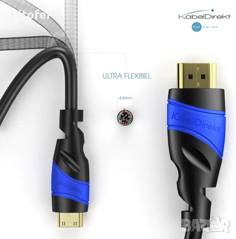KabelDirekt Mini HDMI кабел с нечуплив дизайн – 5 м (HDMI към Mini-HDMI,, снимка 3 - Кабели и адаптери - 55707120