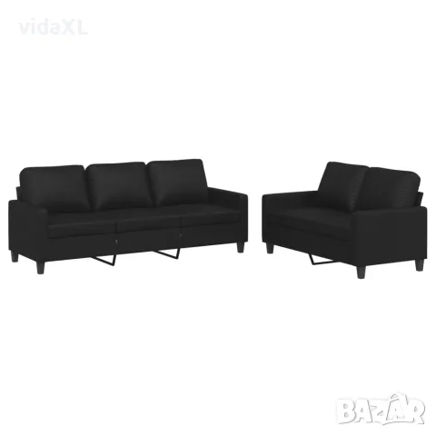 vidaXL Комплект дивани от 2 части с възглавници черен изкуствена кожа