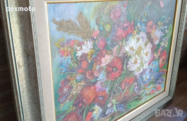ръчно рисувана маслена картина – букет с цветя, снимка 3 - Картини - 51955780