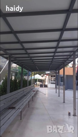 Навеси от метални конструкции с поликарбонат и сандвич панел , снимка 10 - Ремонти на покриви - 52533702