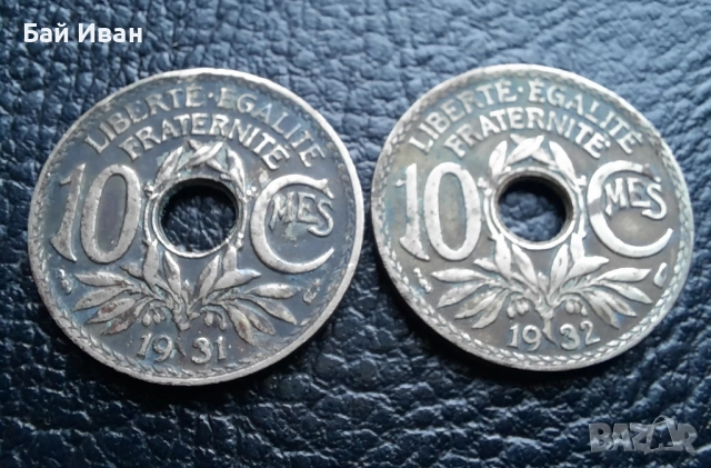 Стара монета 10 сантима 1931 г. и 1932 г. Франция - топ !, снимка 2 - Нумизматика и бонистика - 42210955