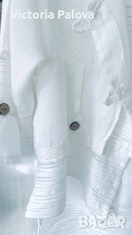 Ефирна ленена блуза в стил Lagenlook - Произведено в Италия, снимка 2 - Корсети, бюстиета, топове - 53892992