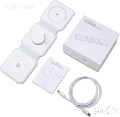 3 в 1 сгъваемо безжично зарядно, магнитна подложка-iPhone,Samsung Galaxy,Apple Watch, AirPods Pro