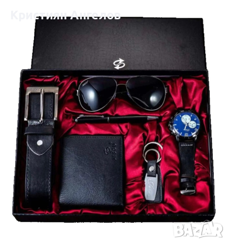 Бизнес Луксозен мъжки комплект 6 в 1 +Часовник Очила Химикалка Ключодържател Колан 130 см., снимка 1