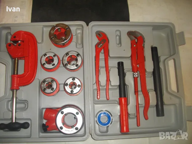 ПЪЛЕН ГОЛЯМ КОМПЛЕКТ НОВА ВИНТОНАРЕЗКА ПАФТА ВИНТОРЕЗ ЗА РЕЗБИ НА СТОМАНЕНИ ТРЪБИ С ТРЪБОРЕЗ КЛЮЧОВЕ, снимка 2 - Други инструменти - 48174116