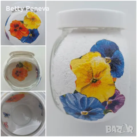 Бурканче за подправки, ръчно направен чрез декупаж