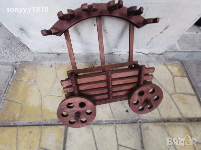 ДЪРВЕНА ПОСТАВКА-КОЛИЧКА ЗА ВИНО И ЧАШИ 1001261737LCHERY1, снимка 4 - Антикварни и старинни предмети - 53055781